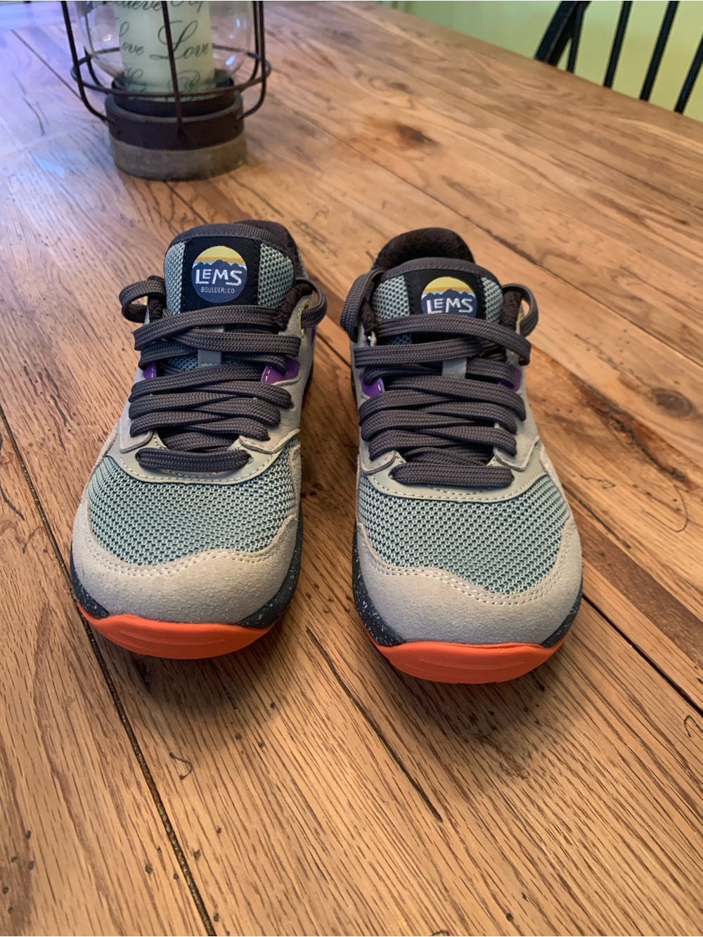 LEMS Women’s Gray Mesh Sneakers with Orange Accents